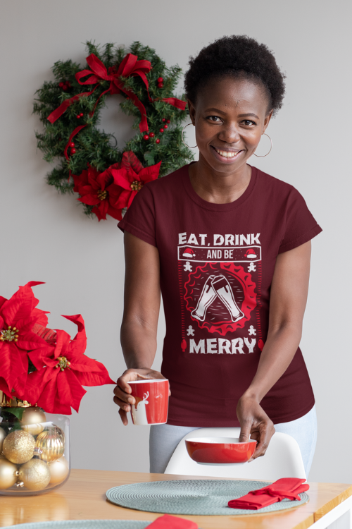 Eat Drink And Be Merry Christmas Party T-Shirt, Festive Holiday Joyful Feast Shirt