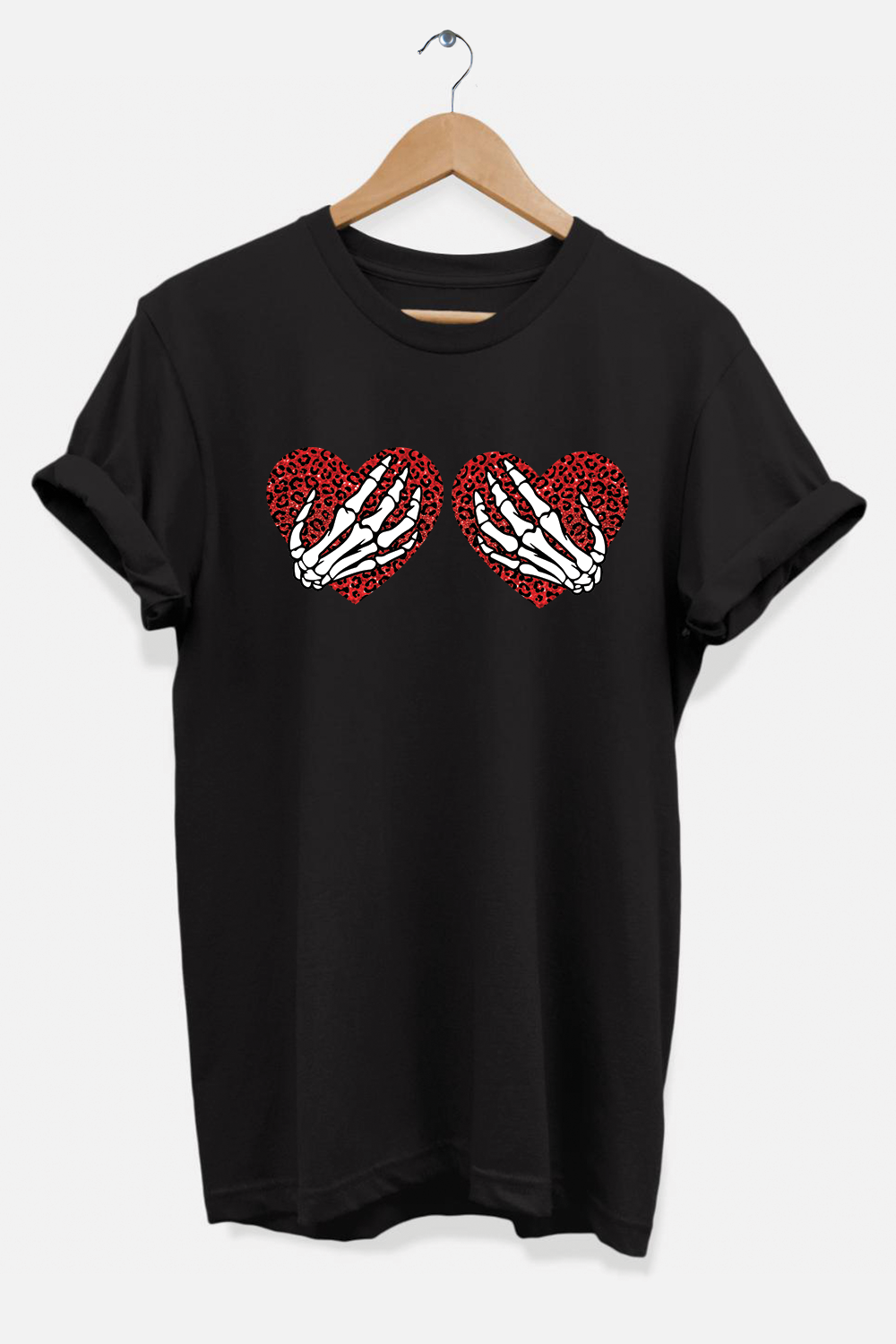 Skeleton Hands over Breast Heart T-Shirt